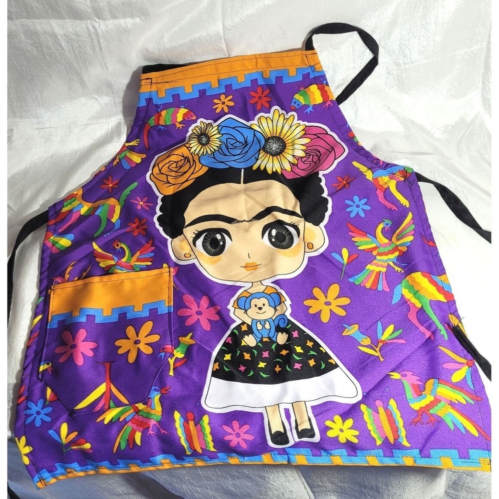Mandil Mexican Frida Cartoon Character Otomi Cotton Apron w/ Pocket Pattern #2‎